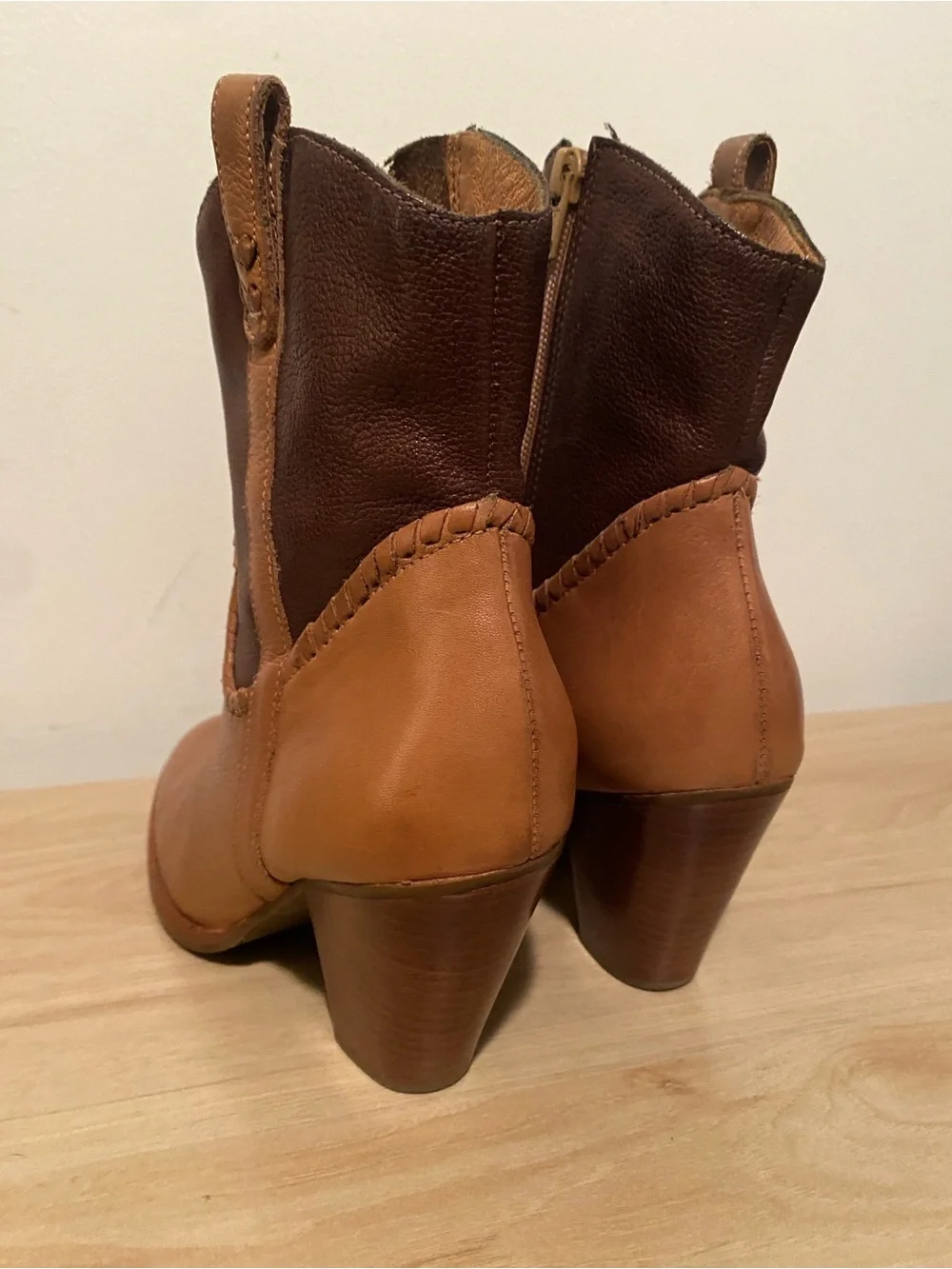 Jack Rogers Two Tone Leather Western Cowboy Boots Brown Tan Women’s 7.5
